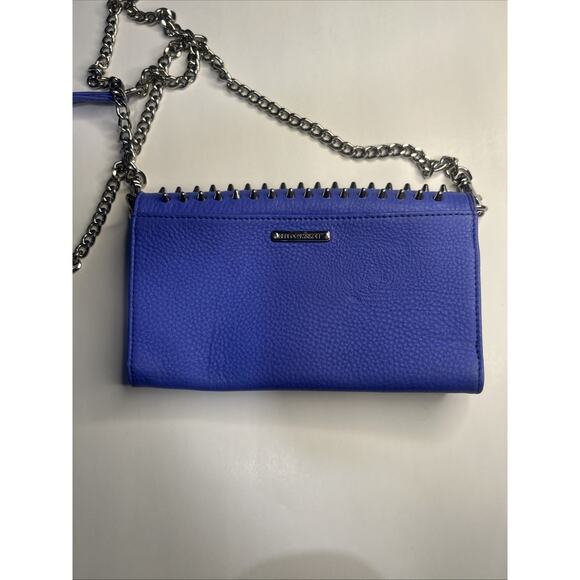 Rebecca Minkoff Leather Spiked Studded Crossbody Wallet on a Chain In Purple - Picture 4 of 9